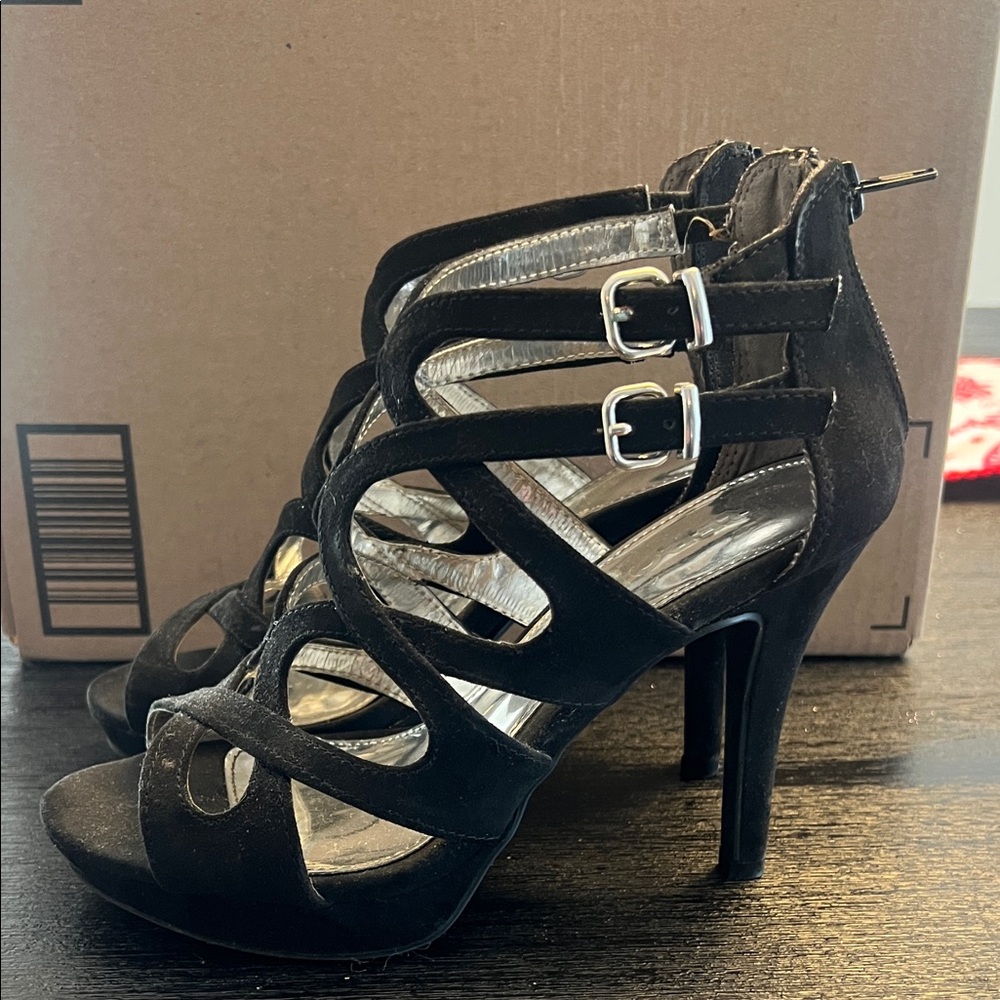 Report Black Strappy Heels with Buckles